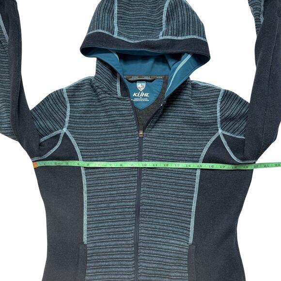 KUHL Chianti Fleece Hooded Full Zip Sweater Jacket Size Small Womens Blue Stripe - Picture 8 of 10